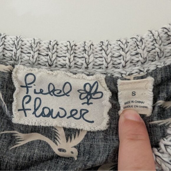 Field & Flower Marled Cardigan Womens Size Small Bird Print Button Front Sweater - Picture 3 of 10